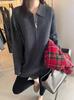 Moda Europea de Otoño e Invierno Casual Color Sólido Solapa con Cremallera Suelto Suave Suéter de Punto Top con Chaqueta