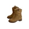 Botas Retro de Punta Redonda con Tacón Apilado 2025 Otoño Nuevo Estilo Estilo Ins Botas de Vaquero Western de Caballero de Tacón Alto Botas de Media Caña Botines