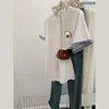 Cárdigan de Diseño Moderno con Parche Bordado Estampado Camiseta de Manga Corta Holgada Talla Grande 300 Top de Cuello Redondo para Niñas con Curvas