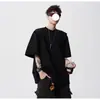 Camiseta Masculina de Manga Curta com Caimento Solto, Verão Americano High Street Desconstruída com Gola Redonda, Design de Marca Tendência