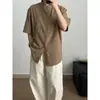 Camisa de Algodón de Bambú con Textura Arrugada Cuello Alto Manga Corta para Hombre Verano Estilo Ligeramente Maduro Sensación de Alta Gama Nuevo Estilo Chino Camisa Blanca