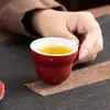 Taza maestra de cerámica con esmalte rojo y decoración dorada, taza de té kung fu para uso doméstico, taza personal para degustación de té, juego de té de una taza