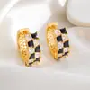 Moda Transfronteriza Dongdaemun Lujo Ligero Cuadrado Geométrico Circonita Blanca y Negra Tablero de Ajedrez Pendientes Lujo Ligero Versátil Mujer