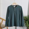 100% Algodón Clásico Retro Cuello Henley Botón Estilo Americano Manga Larga Primavera y Otoño Algodón Puro Camiseta Camisa Base Top