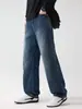 Ropa de Hombre Fengshe / Nuevo Estilo Otoño-Invierno 2026 Cintura Semi-Elástica Sin Estirar Jeans Rectos Holgados Estilo Americano Pantalones Largos