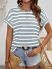 Amazon Aliexpress Nueva Camiseta de Manga Corta a Rayas Transfronteriza Europea y Americana para Mujer Cuello Redondo Holgada Casual de Verano Top Versátil
