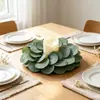 Coroa de castiçal de fábrica, coroa de eucalipto artificial, decoração de vela, coroa de folhas de eucalipto, castiçal de decoração de mesa para festa