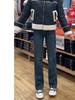 Jeans Rectos Vintage para Mujer Otoño e Invierno 2024 Nuevo Pequeñas Explosiones forrado de vellón Cintura Alta Adelgazantes Pantalones de Pierna Estrecha Ancha