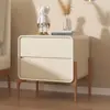 Nueva Mesa de Noche Redonda Estilo Crema Minimalista Moderna con Doble Cajón Gabinete de Noche Patas de Madera Maciza Almacenamiento para Dormitorio Gabinete Pequeño