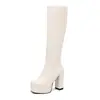 Nuevas botas de mujer europeas y americanas para otoño e invierno, cabeza cuadrada, tacón alto, botas de jinete, botas de tacón alto grueso, tallas grandes 40-43, botas de comercio exterior