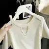 Nuevo Top de Punto de Seda Helada de Manga Corta para Mujer Verano 2026 Hermoso Talla Grande Adelgazante Diseño de Alta Gama