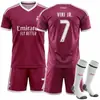 2627 Set de Club Camiseta 7 Vinicius C. Camiseta de visitante del Real Madrid de Ronaldo 10 Uniforme de fútbol rojo de Mbappé