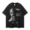 Camiseta Estampada de Inyección Directa Hip-Hop Rap Marca Trendy Lavado Pesado Camiseta Americana High Street Holgada de Media Manga Transfronteriza