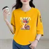 Comercio Electrónico Transfronterizo Comercio Exterior Mamá Camiseta de Manga Corta con Cuello Redondo para Mujer Holgada Talla Grande Moderna Estampada Versátil Top de Manga Tres Cuartos