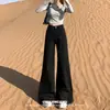 Calça Jeans Wide Leg Preta Feminina Outono 2025 Nova Solta com Caimento Cintura Alta Flare Comprimento Total