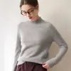 Suéter Tricotado de Cashmere 100% Puro com Gola Meia-Alta, Ombro Caído, Estilo Preguiçoso Suave para Mulheres, Estilo Emagrecedor, Camada Base