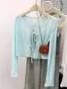 Cárdigan de verano semitransparente fino con ribete de encaje, top protector solar para mujer, top de manga larga estilo coreano ajustado, transfronterizo