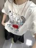 Roupas Adoráveis Camiseta de Algodão de Manga Curta Feminina Simples Versátil Durável Estampada Camiseta de Meia-manga