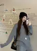 Terno casual preto estilo preguiçoso suéter solto top de malha feminino inverno cintura alta perna larga shorts conjunto de duas peças