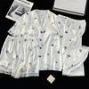 Pijama de Seda Gelada para Mulheres Verão Manga Curta Renda com Bojo Pode Ser Usado Fora de Casa Seda de Gelo Roupa de Casa Conjunto de Três Peças Verão Estilo Fino