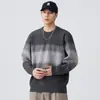 Suéter de Tricô Listrado Preto e Branco com Gola Redonda Novo para Homens 2026, Outono e Inverno de Alta Qualidade Tamanho Grande Espessado Quente Camada Base