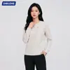 Sudadera de forro polar para mujer, cuello redondo, manga larga, alta calidad, color liso, deportes al aire libre, casual, camiseta base, Otoño/Invierno 2026