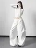 Pantalones cargo negros holgados de pierna ancha para mujer, nuevo estilo primavera/otoño 2025, pantalones paracaidistas casuales de cintura alta, pantalones adelgazantes para personas altas
