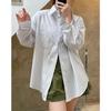 "Privado" Nova Camisa Coreana Refrescante de Listras Verticais com Lapela Verão Primavera Manga Curta Solta Emagrecedora Casual Look-fit Feminino