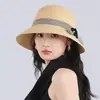 Sombrero de Pescador con Lazo Tejido de Rafia Estilo Chanel para Mujer, Transpirable con Protección Solar para Verano, Viajes, Vacaciones