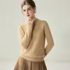 Novo suéter de tricô 100% caxemira pura para outono e inverno, com gola alta discreta para mulheres, suéter base de corte justo, estilo elegante para o trabalho