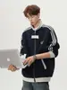 Chamarra tipo bomber de estilo universitario para hombre y mujer, con cuello alto y tres franjas estilo americano, corte holgado, sudadera deportiva casual para otoño