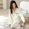 Algodón Lycra Pijama de Manga Larga para Mujer 2026 Nuevo Primavera y Otoño Dibujos Animados Dulce Holgado Conjunto de Cardigan Ropa de Casa