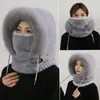 Chapéu Lei Feng Quente Espessado para Mulheres com Cachecol e Luvas Integradas, Chapéu Pulôver de Lã para Inverno, Chapéu à Prova de Vento para Ciclismo