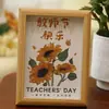 Regalo para el Día del Maestro: Adorno de marco de fotos de girasol de hilo tejido, decoración de marco de fotos de recuerdo