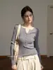 Suéter Feminino EGGK de Tricô com Mangas Longas, Gola V e Padrão Trançado de Damasco para Outono, Afinando o Corpo, Temperamento, Camada Base Afinando, Top Casual para o Dia a Dia