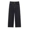 Calça Color Block de Cintura Alta para o Trabalho na Primavera, Perna Larga Curva, Tamanho Plus Size Feminino, Jeans Solto Emagrecedor 65484