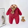 Macacão de Algodão Engrossado para Bebês Meninos, Macacão de Peça Única de Inverno, Super Estilo Coreano, Moderno, para Bebês e Crianças Pequenas, Com Veludo, Roupas de Passeio para Carregar Bebês, Roupa de 100 Dias