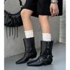 Hebilla de Cinturón Atmósfera Francesa Botón de Piel de Vaca Botines Chelsea Otoño e Invierno 2025 Tacón Medio Grueso Tubo Ancho Cuero Genuino Botines Cortos para Mujer