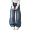 Jeans de Pierna Ancha Bordados de Gato KT de Dibujos Animados para Niñas, Colección Otoño 2026, Cintura Elástica, Pantalones Casuales de Mezclilla Suave para Niños Mayores