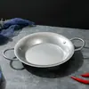 Plato Español para Mariscos de Acero Inoxidable Vintage Cuidadosamente Seleccionado, Cazuela para Arroz al Horno, Olla Seca Plana de Doble Asa, Plato Redondo Estilo Retro para Pollo Frito