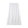 Saia de Verão Branca Feminina Plus Size Runqi 9475 Gaze Dupla Camada Estilo ROW Falsa Duas Peças Meia Saia de Cetim