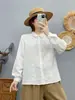 Camisa feminina de algodão puro, gaze de camada dupla, manga longa, novo estilo primavera e outono 2026, renda grande artística, camisa versátil casual solta