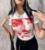 Camiseta de manga corta con cuello redondo estilo europeo y americano, nueva camiseta de verano con estampado de ojos, personalidad, tendencia de chica sexy, moda urbana retro