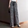 Pantalones de Seda de Hielo Verano Mujer 2025 Nuevo talla extra Delgado Pantalones de Flores Cintura Alta Adelgazante Pierna Recta Pierna Ancha Pantalones Pantalones Dose