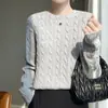 Suéter de punto trenzado con cuello redondo para mujer, jersey de punto trenzado grueso de manga larga, camisa básica de nuevo estilo