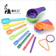 厂家现货塑料量匙量杯创意烘焙套装厨房工具彩虹色15件套量勺套装