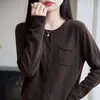 Cárdigan de punto estilo old money para primavera y otoño para mujer, cuello redondo simple, elegante y adelgazante, prenda exterior, top de lana fina