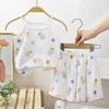 Pijamas para niñas de algodón puro, traje de verano fino con dibujos animados, sin mangas, bonitos y con aire acondicionado.