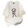 Camiseta de Algodão Puro com Estampa Stickman Fresca, Manga Curta, para Homens e Mulheres, Novo Estilo de Verão, Top Moderno e Versátil