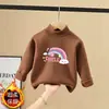 Top Cálido de Felpa para Niña Otoño/Invierno para Niños Medianos y Grandes de Manga Larga Cepillada con Cuello Semi-Alto Estiloso Versátil Capa Base